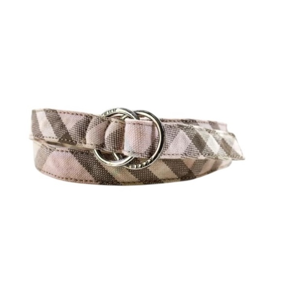 Burberry Womens Light Pink Novacheck Plaid Fabric
Skinny D Ring Belt Size 28 - Picture 1 of 10